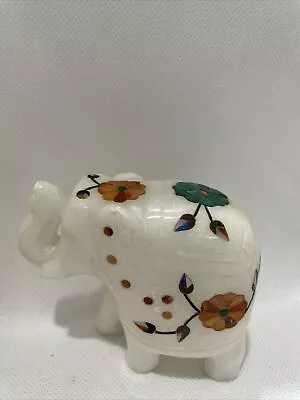 Amazing Marble Elephant Sculpture Floral Gemstone Inlay • $40