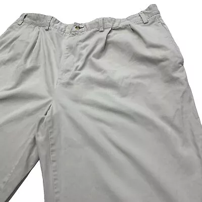 Vintage Tommy Hilfiger Mens Khaki Pleated Pants Beige Size 44X36 100% Cotton • $17.90