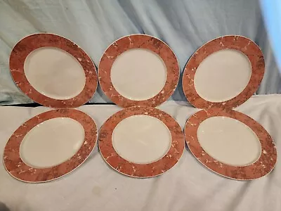 VILLEROY & BOCH Siena Salmon/Orange Marble Dinner Plates Set Of 6 NICE! • $59.99