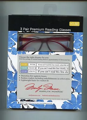 A Box Of 3 Pair Marilyn Monroe Premium Reading Glasses 2023. • $7.95