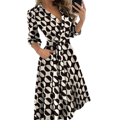 £13.99 • Buy Womens Long Sleeve Floral  Midi Dress Ladies Lace Up Belted Solid Shirt Dresses