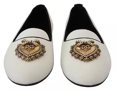 Dolce & Gabbana White Velvet Devotion Heart Flats Shoes 5 5.5 6 6.5 7 7.5 • £377.21