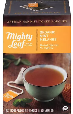 Mighty Leaf Whole Leaf Tea Organic Mint Melange 15 Tea Bags Kosher • $16