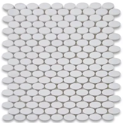 T94XP Thassos White Marble 1-1/4x5/8 Ellipse Oval Mosaic Tile Polished • $26.99