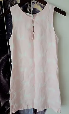 ISLAND COMPANY Women's Pink White Leaves Sleeveless Linen Shift Dress Size S • $25