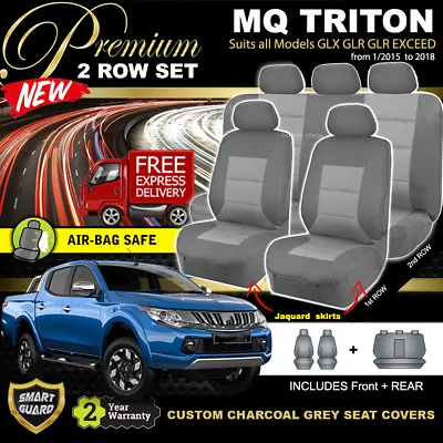 $179 • Buy Premium CHARCOAL Seat Covers Mitsubishi Triton MQ DOUBLE CAB 2015-18 GLS GLR GLX