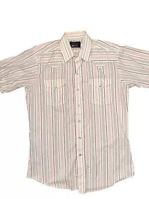 VTG Panhandle Slim Men's 16 Medium Striped Short Sleeve Pearl Snap Shirt • $15