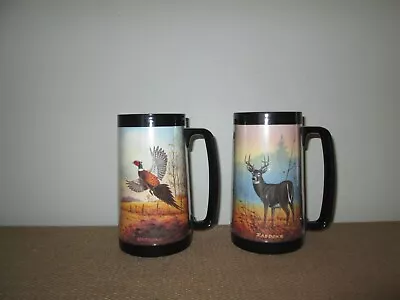 Lot Of 2 Vintage Raedeke THERMO SERV Tall Insulated Wildlife Mugs Deer Pheasant • $14.19