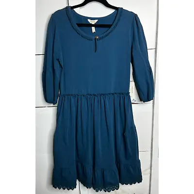 Matilda Jane Blue Hold The Key Dress Women's Medium NWT 3/4 Sleeve Crochet Hem • $30