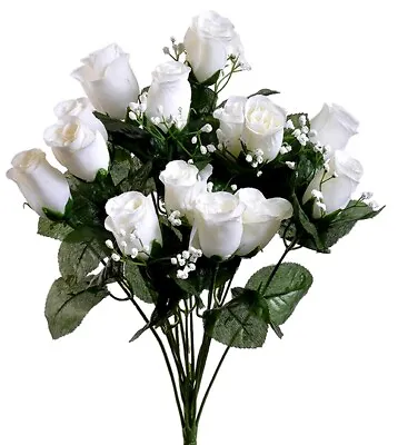 14 Roses Buds Silk Flowers Wedding Bouquets Centerpiece Fake Faux Artificial • $6.92