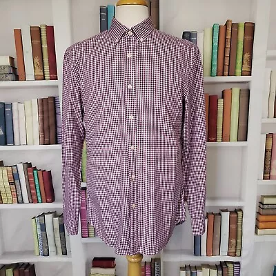 J Press Button Down Shirt Mens Large Purple Gingham Plaid Cotton Long Sleeve • $12.58