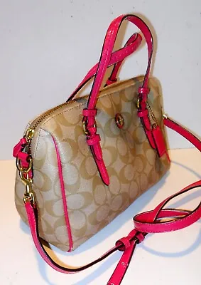 Auth Coach Peyton Women's Beige Canvas/pink Patent Leather Small 2-way Satchel ! • $19.99