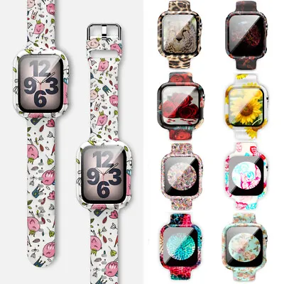 $14.29 • Buy For Apple Watch 7 6 5 4 SE 3 2 40/44/41/45mm Silicone Watch Band + PC Case Strap