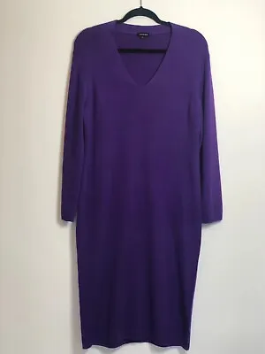 Jaeger Large Knitted V Neck Jumper Dress 50% Wool Purple • £25