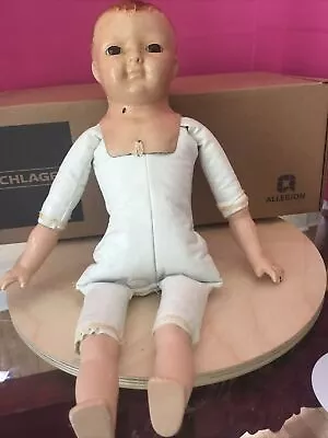 Antique German (?) Unmarked 15” Metal/Tin Head Cloth Body Boy Doll • $49