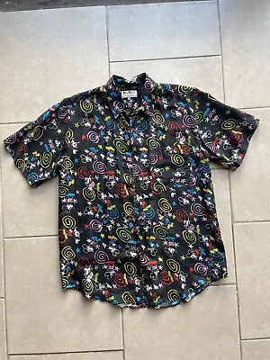 Vintage Mickey Shirt 90s Silk Button Up All Over Print Hawaiian Disney M Read* • $19.99