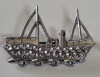 Vintage Charles Horner Brooch Staybrite Trawler Fishing Boat Faux Marcasite  • £8