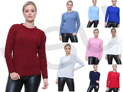 Women Cable Knitted Jumper Long Sleeve Ladies Cable Winter Warm Sweater Top • £13.89