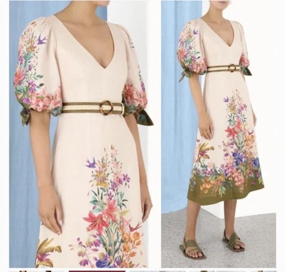 $500 • Buy ZIMMERMAN Tropicana Floral MIDI Linen Dress Size 1