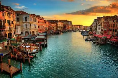 Sunset In Venice Italy Europe Photo Art Print Poster 24x36 Inch • $14.98