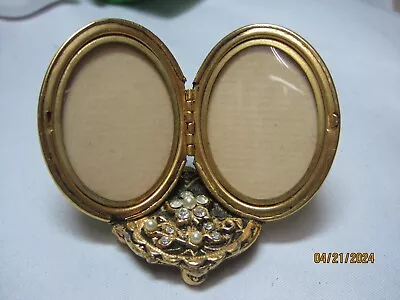 Vintage Double Picture Frame Locket Style Faux Pearl & Rhinestones • $20