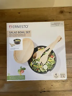 Ernesto 4 Piece Salad Bowl Set With Bamboo Lid & 2 Servers 2.1L  • £14.99