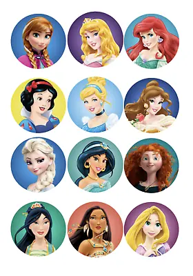 Set Of 12 Princesses Edible Paper Cupcake Cookie Toppers CHOOSE YOUR SIZE • $5