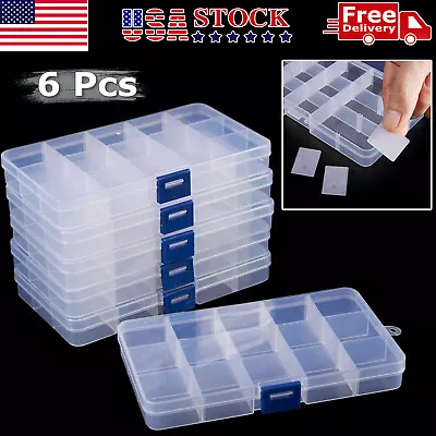 6 Pack Clear Jewelry Box Plastic Bead Storage Craft Container Earrings Organizer • $10.99