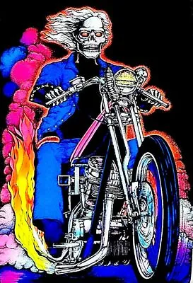 Highway To Hell - Blacklight Poster - 23x35 Flocked Skeleton Motorcycle 53098 • $15.95