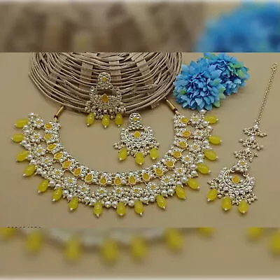 Indian Bollywood Gold Plated Kundan Choker Bridal Necklace Bridal Jewelry Set • $45.10