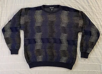 Vintage Serafini Patterned Knit Sweater Men's Large Loose Textured Coogi Vibes • $19.99