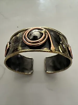 Vintage Artisan Jewelry Cuff Bracelet Handmade Crafted Mixed Metals Art To Wear • $16.99