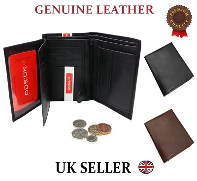 £4.35 • Buy Mens Genuine Real Soft Leather Quality Wallet Large Coin Pocket Note Card Pouch