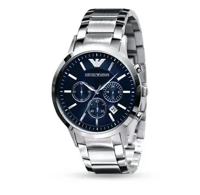 Emporio Armani AR2448 Classic Navy Blue Silver Quartz Men's Watch BRAND NEW • $95