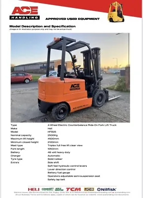 £7495 • Buy Container Spec Electric Forklift Hire-£57.50pw Buy-£7495 HP-£37.43pw VAT DEPOSIT