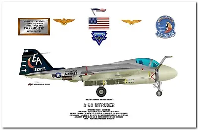 A-6A Intruder VMA (AW) 332 Moonlighters USMC Attack Aircraft Print (1989) • $54.99