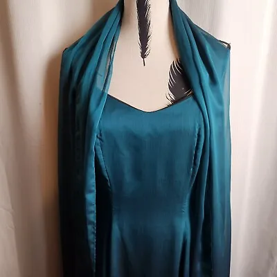 VINTAGE NEW YORK Australia 80's Sentimental Turquoise Formal Dress With Shawl 14 • $65.75