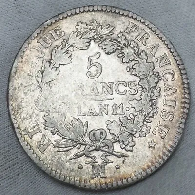 L’AN 11-MA (Marseille) 5 Francs Hercules Union & Force Tight - KM 639.7 • $90