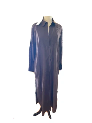 $70 • Buy New Zara Home Nwt Button Down Split Side Chocolate Brown 100% Linen Dress M