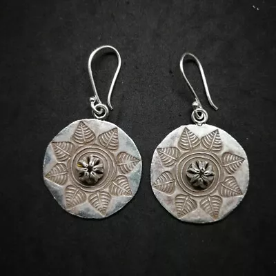 Fine 925 Silver Earrings Vintage Tribal Buddha Theme Bali Tibet Styles 29x40 Mm • $20