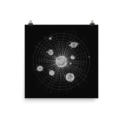 Solar System Vintage Space Art Black And White MuseumQuality  Poster. Astronomy  • $17.99