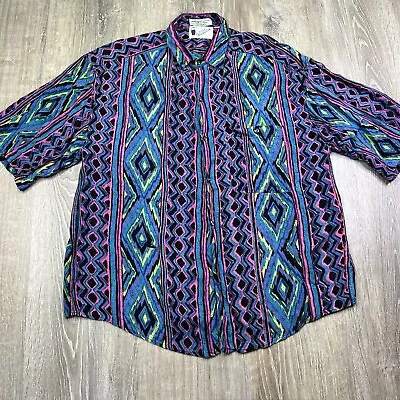 Goouch Shirt Adult XL Abstract Neon Colorful Loud Silk Casual VINTAGE Men • $35.99