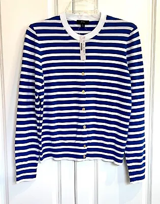 NWT J Crew Large Royal Blue/white Striped Jackie Cotton Blend Cardigan Sweater • $59
