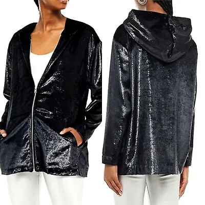 Love Moschino Velvet Metallic Shimmer Black Oversized Hoodie Zip Jacket 8 Medium • $65