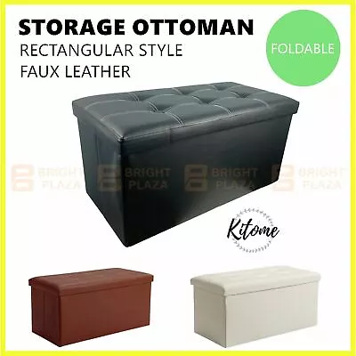 Large Folding Ottoman Storage Footstool Stool Box Pouf Seat Faux Leather Rect. • $59.95