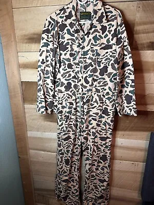 Vintage Hunters Choice Duck Camo Hunting Coveralls Camouflage Size Large • $49.09