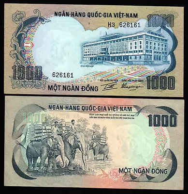 VIETNAM South 1000 DONG 1000 P-34 1972 ELEPHANT Currency AUNC Vietnamese NOTE • $9.99