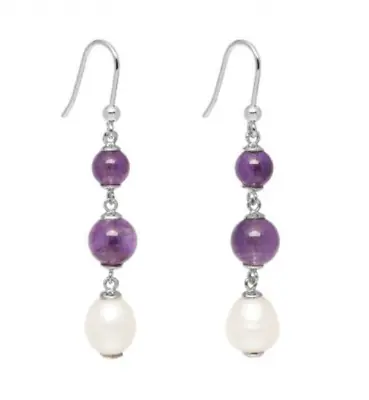 Lola Rose Godrich Dangle Earrings Stone Dark Amethyst White Pearl   • £45