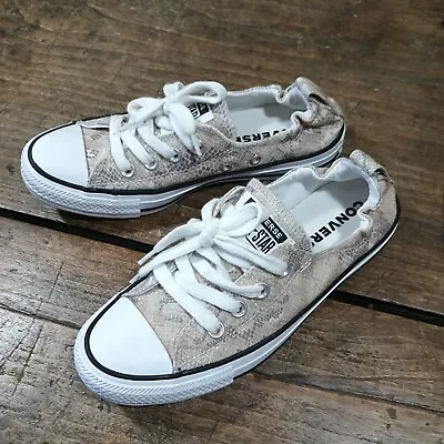 Converse Womens Sz 7 Shoreline Elastic Heel Sneakers Shoes Snakeskin Tan Slip On • £17.34