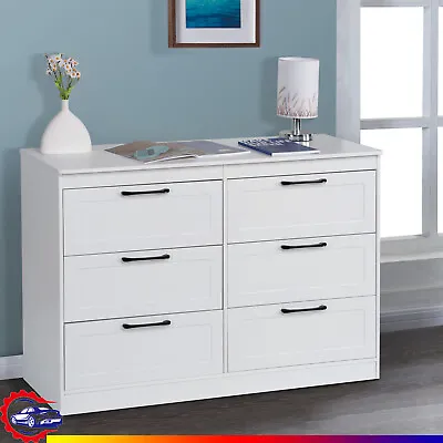 White Chest Of Drawers 6 Drawer Storage Cabinet Bedroom Living Room Sideboard • £88.87